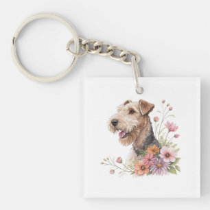 Airedale-terriër met bloemen sleutelhanger