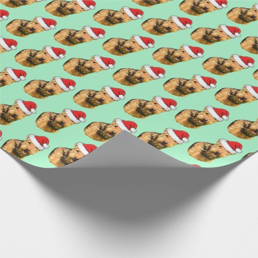 Airedale Terrier met een kersthat Cadeaupapier (Hoek)