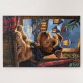 Airedale Terrier met kerstverlichting Vakantie Legpuzzel (Horizontaal)