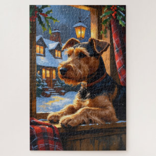 Airedale Terrier met kerstverlichting Vakantie Legpuzzel