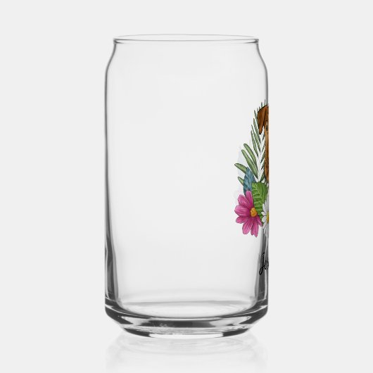 Airedale Terrier met kleurrijke bloemen en naam Blikvorm Glas (Rechts)