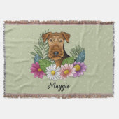 Airedale Terrier met kleurrijke bloemen en naam Deken (Voorkant)