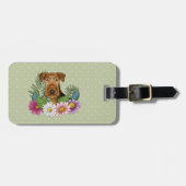 Airedale Terrier met kleurrijke bloemen en tekst Bagagelabel (Voorkant horizontaal)