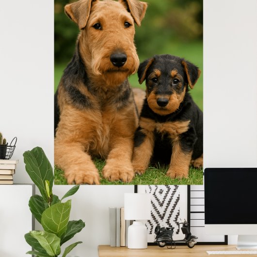 Airedale Terrier met puppy Poster (Thuiskantoor)