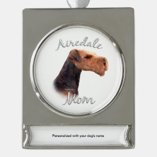 Airedale Terriër Moeder 2 Verzilverd Banner Ornament