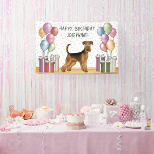Airedale Terrier Mooie Hond Pastel Gelukkige Verja Spandoek