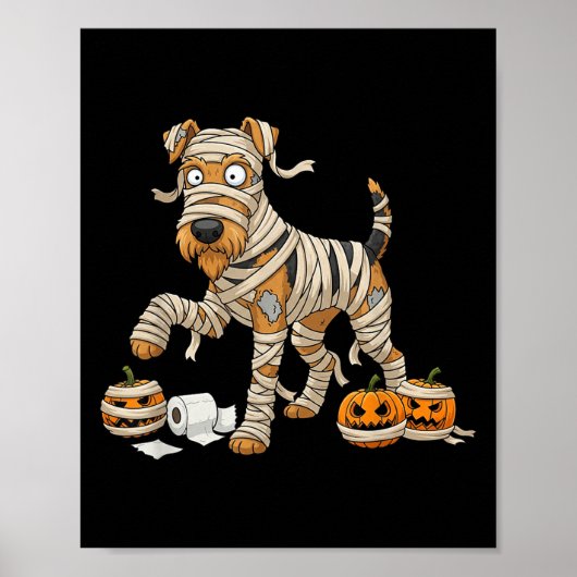 Airedale Terrier Mummy Pumpkin Halloween Kids Mens Poster (Voorkant)