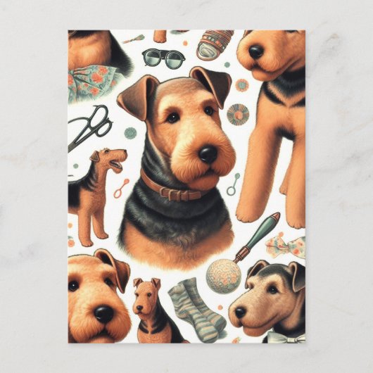 Airedale Terrier Naadloos Briefkaart (Voorkant)