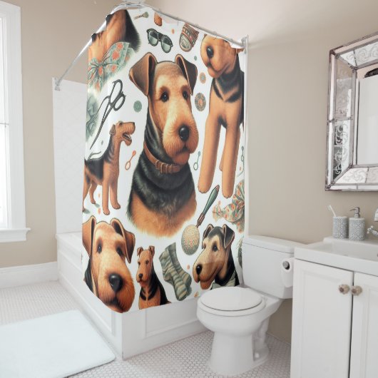  Airedale Terrier Naadloos Douchegordijn (In situ)