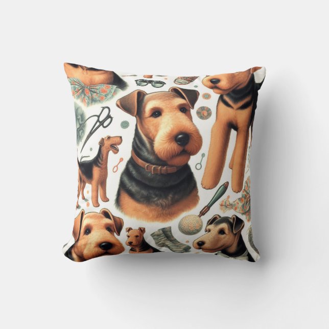  Airedale Terrier Naadloos Kussen (Voorkant)