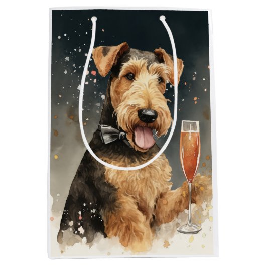 Airedale Terrier Nieuwjaar Medium Cadeauzakje (Voorkant)