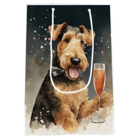 Airedale Terrier Nieuwjaar Medium Cadeauzakje (Achterkant)