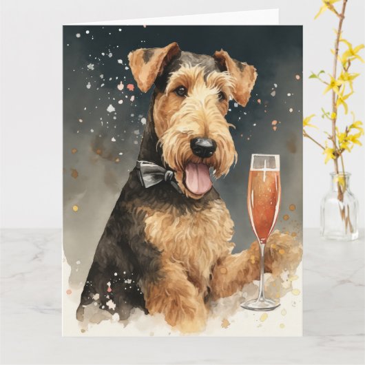 Airedale Terrier Nieuwjaarskaart Kaart (Gele Bloem)