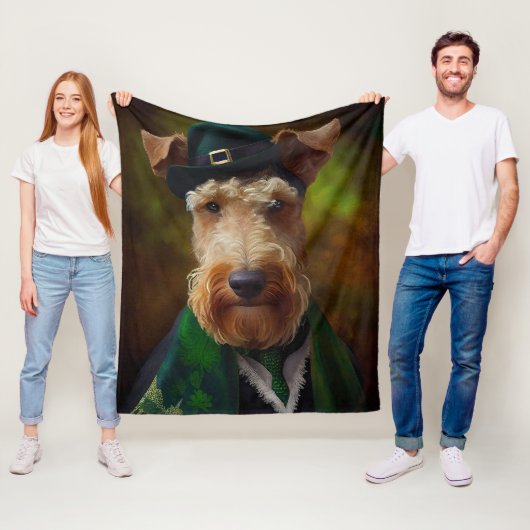 airedale terriër op St. Patrick's Day Fleece Deken (In situ)