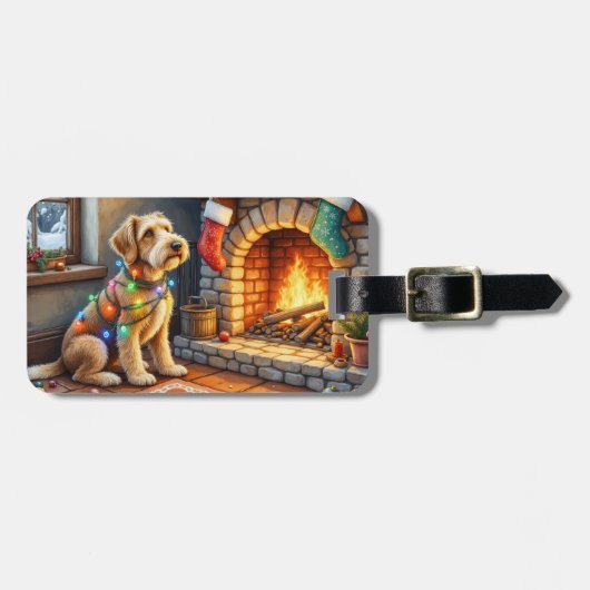 Airedale Terrier Openhaard Kerstlichten Bagagelabel (Voorkant horizontaal)