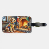 Airedale Terrier Openhaard Kerstlichten Bagagelabel (Achterkant horizontaal)