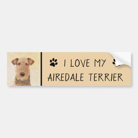 Airedale Terrier Painting - Cute Original Art Bumpersticker (Voorkant)