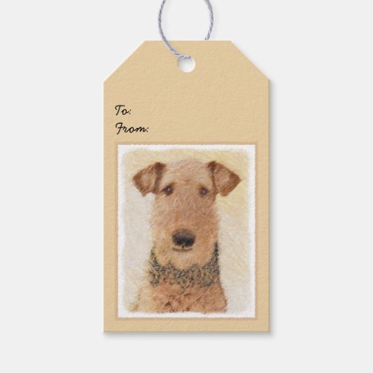 Airedale Terrier Painting - Cute Original Art Cadeaulabel (Voorkant)