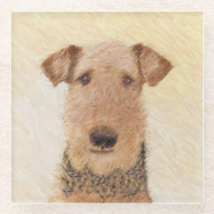 Airedale Terrier Painting - Cute Original Art Glazen Onderzetter