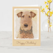Airedale Terrier Painting - Cute Original Art Kaart (Gele Bloem)