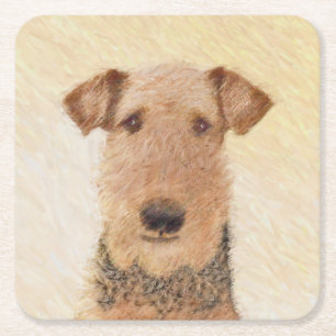 Airedale Terrier Painting - Cute Original Art Kartonnen Onderzetters