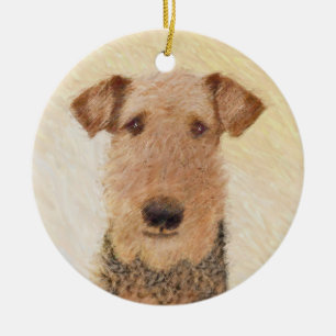 Airedale Terrier Painting - Cute Original Art Keramisch Ornament