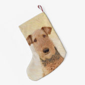 Airedale Terrier Painting - Cute Original Art Kleine Kerstsok (Achterkant (Hangend))