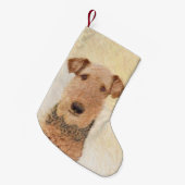 Airedale Terrier Painting - Cute Original Art Kleine Kerstsok (Voorkant (Hangend))