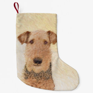 Airedale Terrier Painting - Cute Original Art Kleine Kerstsok