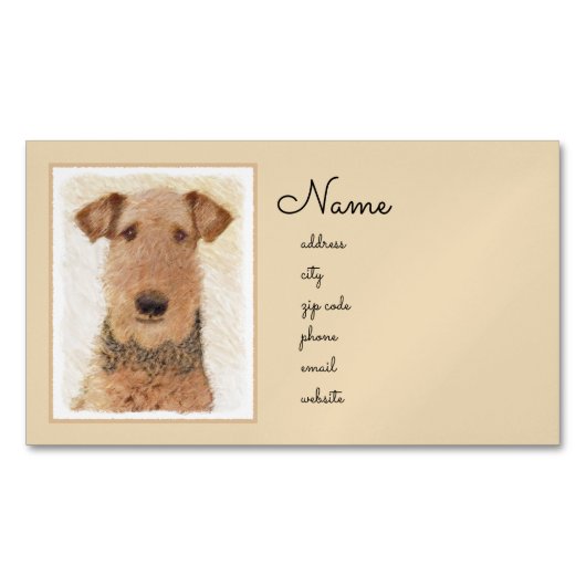 Airedale Terrier Painting - Cute Original Art Magnetisch Visitekaartje (Voorkant)