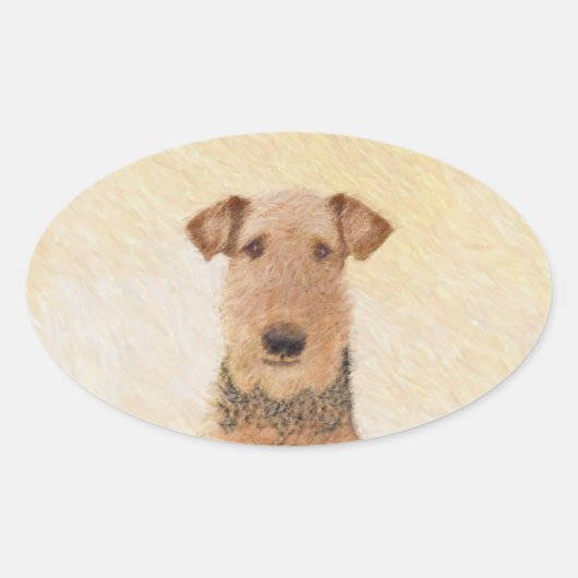 Airedale Terrier Painting - Cute Original Art Ovale Sticker (Voorkant)