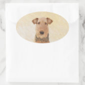 Airedale Terrier Painting - Cute Original Art Ovale Sticker (Tas)