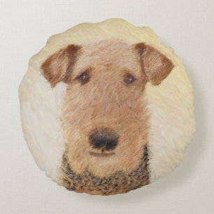Airedale Terrier Painting - Cute Original Art Rond Kussen