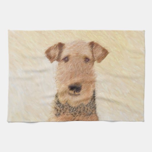 Airedale Terrier Painting - Cute Original Art Theedoek (Horizontaal)