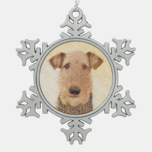 Airedale Terrier Painting - Cute Original Art Tin Sneeuwvlok Ornament