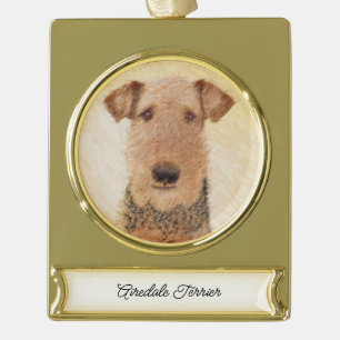 Airedale Terrier Painting - Cute Original Art Verguld Banner Ornament