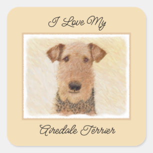 Airedale Terrier Painting - Cute Original Art Vierkante Sticker