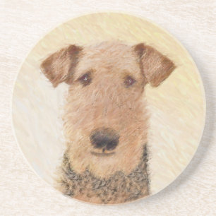 Airedale Terrier Painting - Cute Original Art Zandsteen Onderzetter