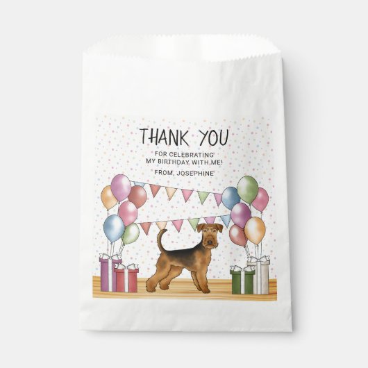 Airedale Terrier Pastel Kleuren Verjaardag Dank u Bedankzakje (Voorkant)