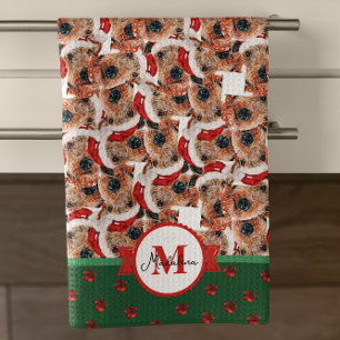 Airedale Terrier Patroon Monogram Kerstmis Hond Theedoek
