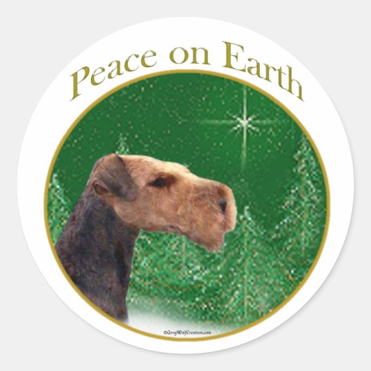 Airedale Terrier Peace Ronde Sticker (Voorkant)