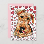 Airedale Terrier Pink Hearts Valentijnsdag Feestdagenkaart (Voorkant / Achterkant)