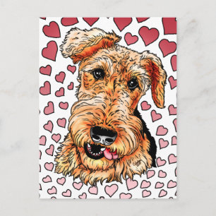 Airedale Terrier Pink Hearts Valentijnsdag Feestdagenkaart