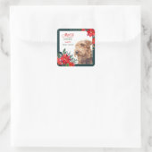 Airedale Terrier Poinsettia Border Kerstmis Vierkante Sticker (Tas)