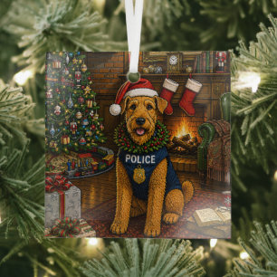 Airedale Terrier Politie Vakantie Glas Ornament