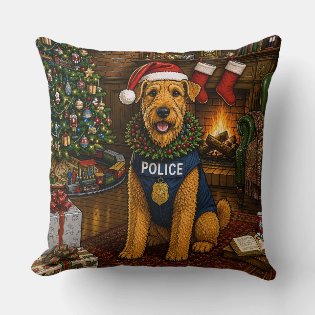Airedale Terrier Politie Vakantie Kussen (Voorkant)