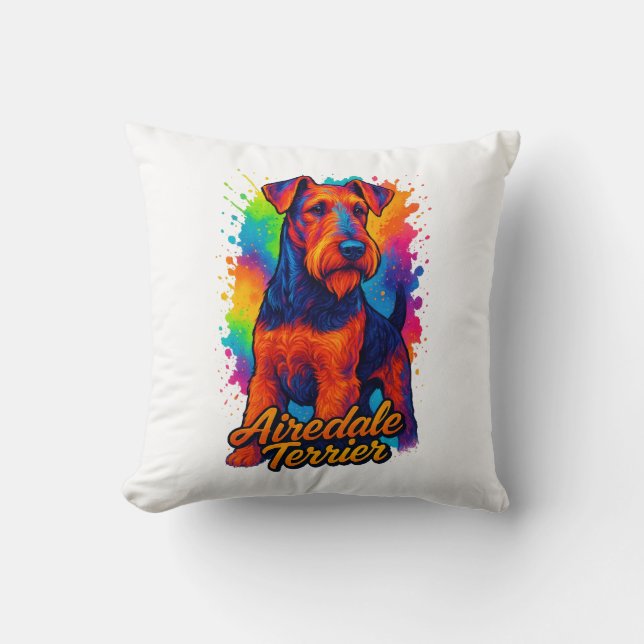 Airedale Terrier Pop Art Illustration Kleurrijk Kussen (Voorkant)