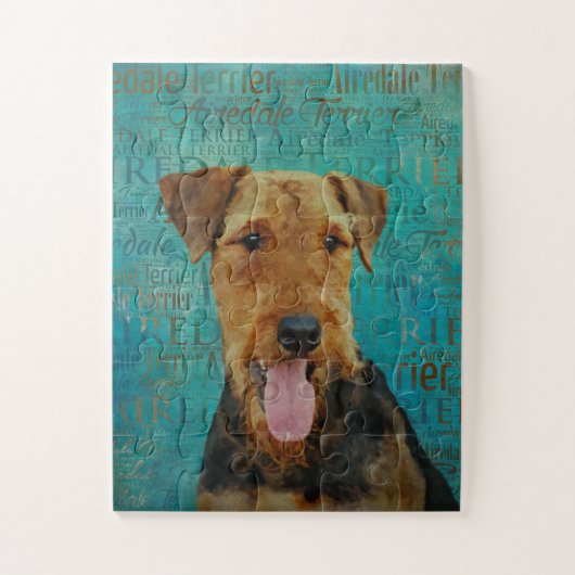 Airedale Terrier-portret op Woordkunst Legpuzzel (Verticaal)