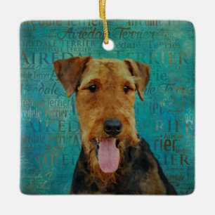 Airedale Terrier-portret over Word Art Keramisch Ornament