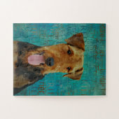 Airedale Terrier-portret over Word Art Legpuzzel (Horizontaal)